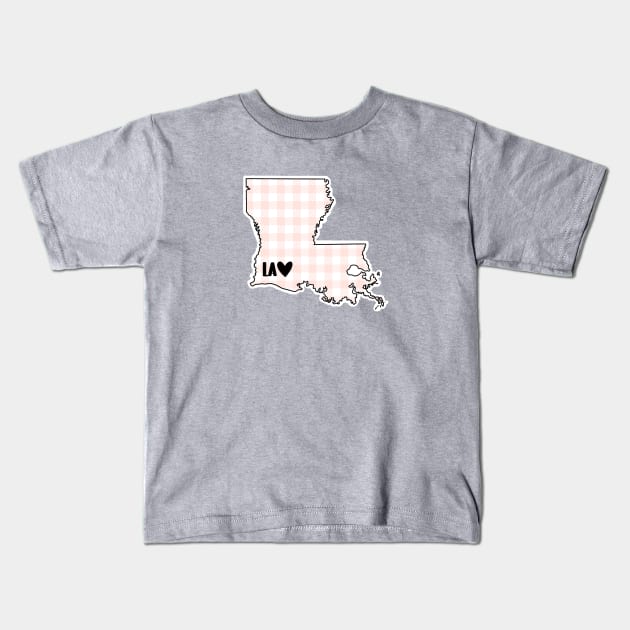 USA States: Louisiana (pink plaid) Kids T-Shirt by LetsOverThinkIt